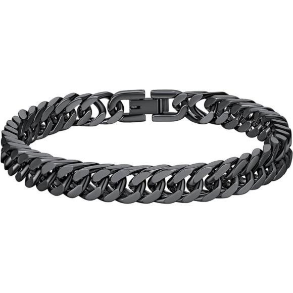 Stainless Black Link Chain Bracelet for Men 7.4/8.2/9 Inch Length Jewelry - Picture 1 of 6